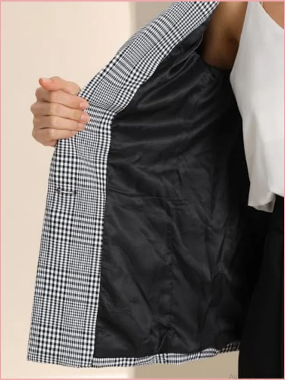 Plaid Houndstooth Blazer Long Sleeve One Button Work Blazer